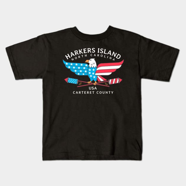 Harkers Island, NC Summer Patriotic Pride Fourth of July Kids T-Shirt by Contentarama